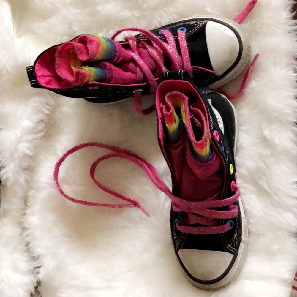 Converse Girls Black/Purple Multi Tongue 👟 - Picture 2 of 3